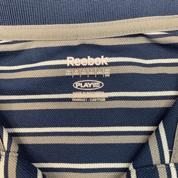 Reebok Golf Shirt Mens 2XL Storm PlayDry Striped Performance Polo Droptail Hem - Picture 4 of 10